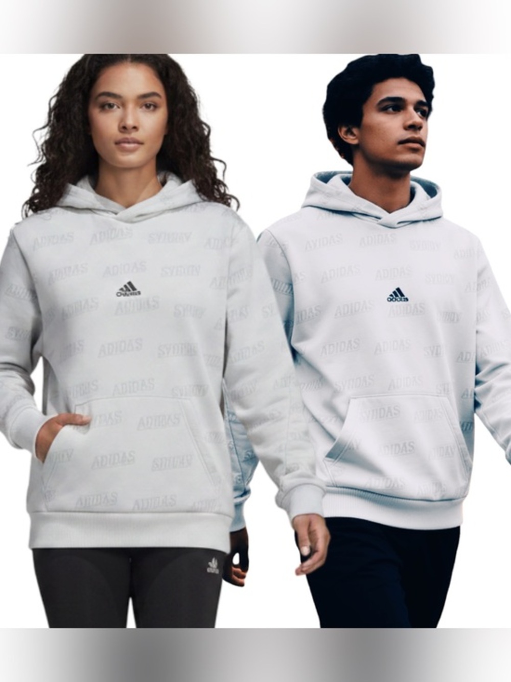 adidas Embossed All Over Graphic Love Hoodie KANGAROO Pocket Sz L NWT FIRM